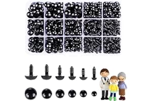 CUMKLUU Mucunnia 700 Pezzi Occhi Amigurum 6-14 mm Occhi di Sicurezza per Amigurumi con Rondelle Occhi di Sicurezza in Plastica Nera per Pupazzi All'uncinetto, Animali di Peluche e Bambole