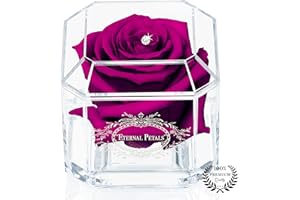 Eternal Petals A 100% Real Rose That Lasts Years, Handmade in UK – White Gold Solo with A Multicolor Crystal (Plum)
