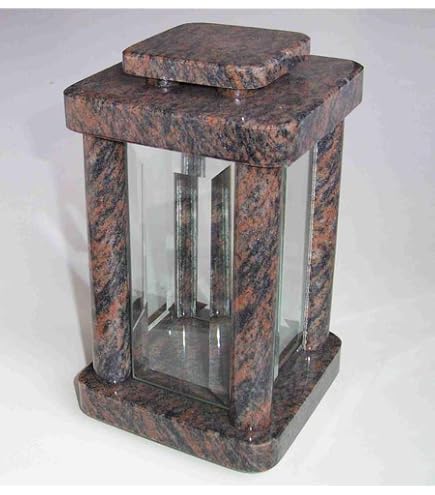 Designgrab Grablampe Aus Aluminium & Granit – Mit Himalaya-Granitsockel (20x20x5 Cm), Antik-Optik, Witterungsbeständig, Für Grabkerzen Bis 13 Cm Höhe