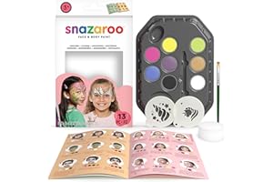 Snazaroo - Kit de Pintura Facial Unicornios y Mariposas para Niños y Adultos, 8 Colores, 2 Plantillas, 1 Pincel, 1 Esponja, 1 Guía Paso a Paso, Base de Agua, Maquillaje Pintacaras