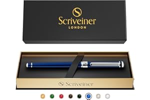 Scriveiner Bolígrafo Midnight Blue, Magnífico Bolígrafo Roller Deluxe Cromado Azul Oscuro Noche, Recambio Tinta Schmidt, Perfecto para Regalar a Hombres, Mujeres y Ejecutivos