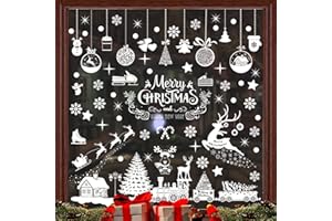 ZFYANSSEE Christmas Window Reusable Stickers, Merry Christmas Window Clings Reusable Sticker Decoration for Christmas Party Supplies (White)