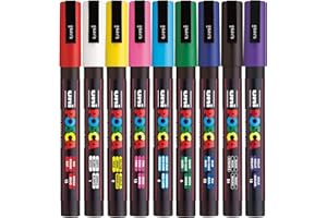 Posca - Standard PC-3M Acrylic Paint Pens (9pc), Multi Surface Markers for Windows, Glass, Graffiti, Fabric, Rock Painting, Canvas, Wood, Metal, Fabric, Colouring, Arts & Crafts, with 4 Stickers