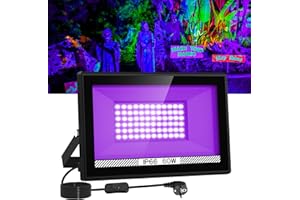 T-SUNUS Lumière Noire LED 60W, Projecteur Lumière UV Extérieur 400-405NM Projecteur Lumiere Noire IP66 Étanche pour Scène Fête Étape Halloween Jardin