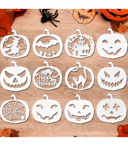17pcs Pochoirs D'Halloween Réutilisables Plastique Sculpture