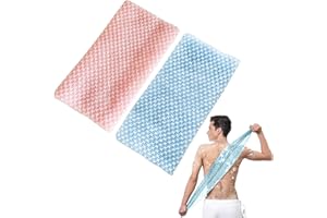 ELNX 2 serviettes exfoliantes, serviette de douche exfoliante, longue serviette exfoliante, brosse de douche antibactérienne pour femmes et hommes nettoyage mousse élimination des peaux mortes(bleu, rose)