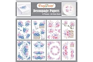 CrafTreat set di carta per decoupage con ortensia e peonie rosa, per decorazioni fai da te, decorazioni per la casa, decorazioni artistiche e artigianali, formato A4 (8 pezzi)