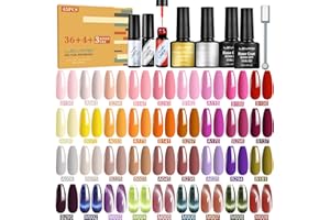 LEVIPE 44Pcs Pintauñas Semipermanentes, 36 Colores Esmalte Semipermanente + 2 Base + 1 Top Coat Brillante + 1 Mate + 3 Negro, Rojo, Blanco Gel de Arte Lineal + 1 Tira Magnética de Ojo de Gato, 8ml