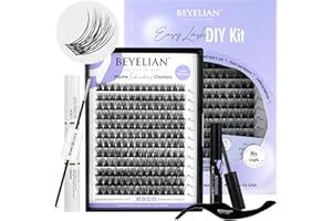 BEYELIAN Pestañas Postizas Cluster Lashes Kit with 144 Pcs D+ Lash Clusters Lash Bond and Seal Lash Remover and Eyelash Applicator for Beginner DIY at Home (Style3 0.07 Mix Clear Band)