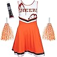 Zombie Cheerleader Costume Women Outfit with Cheerleader Pom Poms - Dead Halloween Fancy Dress Costume - High School Musical Zombie Outfit