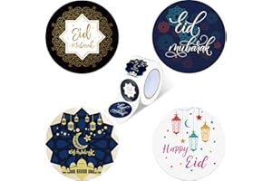 NEZYO 400 Autocollants Eid Mubarak Autocollants Scellés de Sac-Cadeau Autocollants de Ramadan pour Enfants Autocollants de Fête Musulmane Autocollants Islamiques Ronds en Papier (Style Classique)