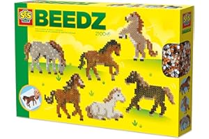 SES Creative 06222 Beedz Create Horses with Ironing Beads - 2100 cuentas redondas de plástico transparente en tablero cuadrado