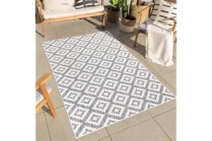 carpet city Teppich Outdoor Wetterfest - Grau - 150x150 cm Quadratisch- Rauten-Optik - Balkon Teppich Wasserabweisend - In-& Outdoor Teppiche für Terrasse, Garten, Küche, Bad oder Wohnzimmer