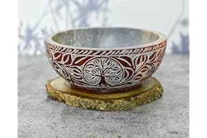 INDIA HOUSE Porción de esteatita Tallada, Quemador de Incienso, Limpieza, Salvia ardiente, Cuenco para Manchas de 5 x 2 Pulgadas, Multiusos, (Design 1)