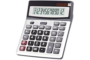 OFFIDIX Calculatrice de Bureau, Grand écran LCD 12 Chiffres, Batterie et Solaire, Argent