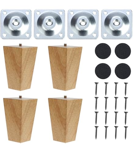 F Fityle 4 Pièces Pieds De Meubles En Bois/Pieds De Chaise De Bureau/Pieds De Table En Bois De Remplacement Antidérapants Pour Table Basse, 50 Cm