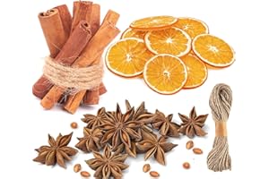 YY-JUNYING 60 Stück Natur Dekoration Weihnachten Deko, 30getrocknete Orangenscheiben,20Zimtstangen,10 Sternanis und 5M Juteschnur, Weihnachten Basteln Adventkranz Advent Tischdeko