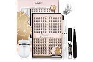 LASHVIEW DIY Lash Extension Kit, 144 Pcs Lash Clusters with Lash Bond and Seal, Mascara Brush Cluster Lash Glue Remover, Lash Applicator and Travel Eyelash Curler for DIY Eyelashes