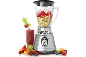 OSTER Classic batidora de vaso y licuadora para batidos 3 velocidades 600 W Vaso de vidrio de 1,25 l Cuchillas de acero inoxi
