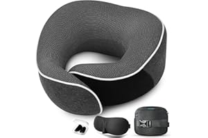 Proglobe Travel Pillow, Memory Foam Neck Pillow Set, Orthopedic Pillow, Travel Essentials for Flying, Kit with 3D Contoured Sleep Mask, Earplugs and Luxury Mesh Bag (Dark Grey)