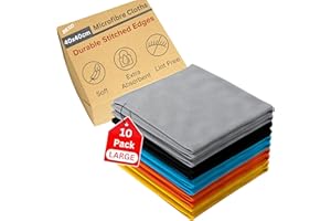 REXO Microfibre Cleaning Cloth - Large 40x40 cm, Pack of 10 - Reusable, Multi-Surface, Lint Free Cleaning Cloths - Ultra Absorbent, Soft, Durable for Kitchen More (5 Colours)