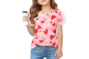 Arshiner Camiseta para Niña Verano Malla Manga Abullonada Tops Camiseta Cuello Redondo para Niños Blusa Básica Ocio Moda Top Ropa 5-14 Años
