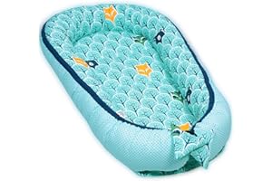 PaLulli Kuschelnest 2-seitig Babynest Babynestchen Baby Nest Nestchen Reisebett Wickelauflage Kuschelbett, Kokon Kokon für Babybett - Babys und Säuglinge, 100% Baumwolle Oeko TEX (Minz Wald)