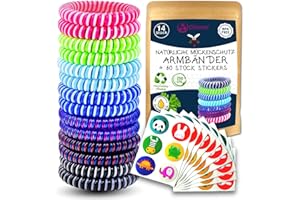 ‎OLLEENO Olleeno® Mückenschutz Armband Moskito Insektenschutz Armband für Outdoor Camping Wandern Sport Anti Mückenarmband für Kinder und Erwachsene (14 Stück + 60 Mückenabwehr Aufkleber)