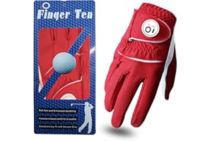 FINGER TEN Guanto da Golf per Uomo Mano in Pelle Cabretta 1 Pezzo,con Ball Marker Guanti da Golf Weathersof Morbida Confortevole