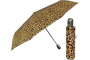 PERLETTI Parapluie Femme Pliant Ouverture et Fermeture Automatique - Ombrelle Femmes Pliable Coloré à Motifs Sac à Main Voyage - Parapluie Dame Fille Incassable (Léopard Jaune)