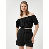 Crop Bluz Omzu A&ccedil;ık Lastikli