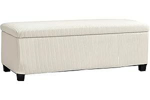 HOMCOM Puff Almacenaje, Banco Almacenaje, Capacidad de 84 L, 112x42x40 cm, Tapizado en Pana, Pie de Cama, Carga 220 kg, para Sala de Estar, Dormitorio, Entrada, Beige
