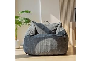 MAXYOYO Sillón Puff para Adultos, Sofá Puff de Pana con Relleno de Espuma Incluido, Sillón Reclinable con Asa para Sala de Estar, para Jugar, Leer y Relajarse