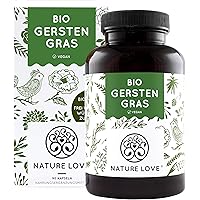 NATURE LOVE® Bio Gerstengras - Hochdosiert mit 1500mg je Tagesdosis - 180 Kapseln - Laborgeprüft und zertifiziert Bio…