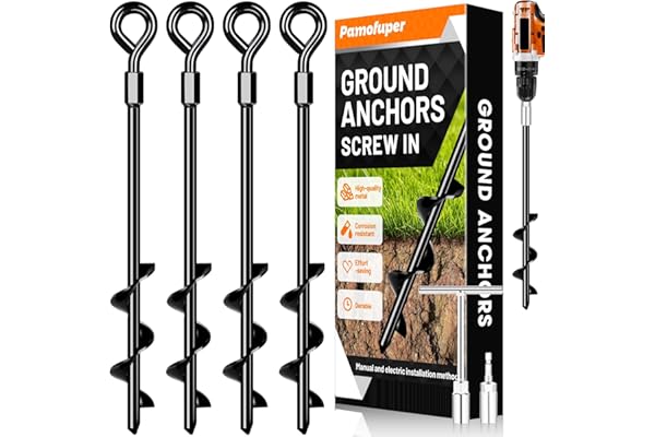 Pamofuper Ancrages de Sol à Visser pour Trampoline, 4 pièces de Sol Robustes, piquets de Tente pour Tente de Camping, Trampoline, auvents, abris de Voiture, hangars, balançoires,pour Vents violents