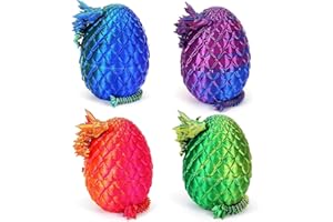 zhancydeal 4er Set 3D Drachenei mit Drache – 13 cm bewegliche Gelenke Drachen spielzeuge, Kristall Drachen, Kinder – Geeignet als Spielzeug ab 5/6/7/8/9 Jahre Jungen Mädchen