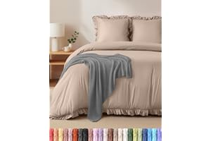 Utopia Bedding Påslakanset Med Volanger - Mjukt Påslakan av Polyester med Mikrofiber 220x240 cm Med 2 Örngott 65x65 cm - Beig