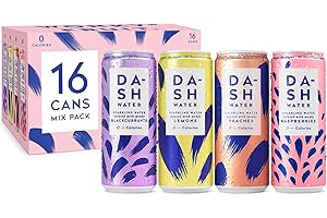 Dash Water Mixed Pack - 16 x Flavoured Sparkling Spring Water - Raspberry, Lemon, Blackcurrant & Peach - Infused with Wonky Fruit (16 x 330 ml cans)