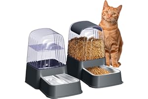 Hipidog Juego de comedero automático de Alimentos y Agua para Perros y Gatos con Cuencos de Acero Inoxidable, comederos de Agua y Alimentos para Mascotas por Gravedad, 100% Libre de BPA, Gran