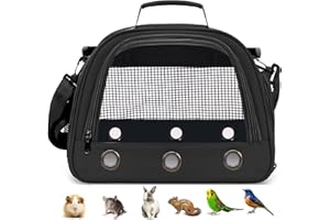SOLAPOLLO Borsa a tracolla per pappagalli, traspirante, per criceti, conigli, ricci, uccelli, borsa portatile (nero)