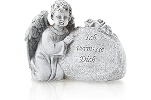 com-four® Grabdekoration Engel, Gedenkstein mit Rosen und Inschrift, wetterfester Grabschmuck, Trauerstein mit Gedenkspruch (1 Stück - Engel Beistand)