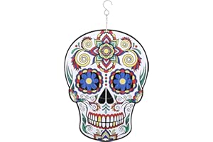 OMCCHK Windspiel, kinetischer Zuckerschädel, 3D-Windspiel, Metall, für den Außenbereich, 30,5 cm, Mandala-Lotus-Windskulpturen, Spinner für Innenbereich, Garten, Hof, Kunst, Edelstahl-Wind-hängende