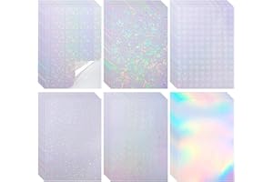 HEVEER Papier holograficzny naklejka A4 samoprzylepna folia holograficzna przezroczysta naklejka wodoodporna 6 wzorów 24 arkusze