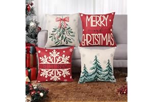 Blu Ninfee Gonk - Funda de cojín de Navidad para decoración de interiores, 4 cojines y mantas de lino de 45 x 45 cm, fundas de almohada de Navidad para oficina, hogar, sofá, cama