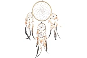 ‎PINK PINEAPPLE PINK PINEAPPLE Dreamcatcher Traditionelle mit Federn: Handgemachter Traumfänger - String Natürliche Farbe - Großer Traumfanger (22 x 60 cm)