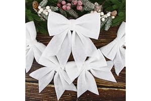 BHGT 5 Stück Weihnachtsschleifen Glitzer Schleifen Weihnachtsbaum Bogen Schleife Weihnachtsbaum Schleifen Deko Weihnachtsbaumschmuck Schleifen für Zuhause Festival Party Baumkranz Dekorationen (Weiß)