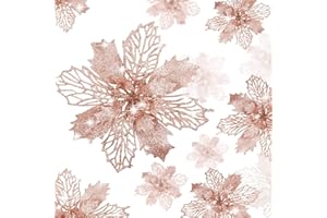 KAHEIGN 36 Piezas Flores de Nochebuena de Navidad, Brillo Oro Rosa Flores de Nochebuena Artificiales Adornos para Árboles y Bodas, Corona de Navidad Hogar y Fiesta Decoración (3 Tamaño)