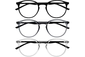 OPULIZE Met - Blue Light Blocking Glasses 3 Pack Slim Round Frame Scratch Resistant Spring Hinges Improve Sleep Computer Gaming Anti-Reflective Black Mens Womens BBB60-1 0.00