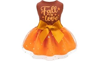 Fitwarm Thanksgiving Fall in Love Hundekleid, Glitzernde Hundekleidung für kleine Hunde Mädchen, Urlaub Haustier Tutu Kleid Katze Outfit Braun Orange Medium