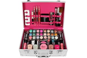 LOVE URBAN BEAUTY Valigetta Trucco Brillante - Set Trucco e Unghie da 60 Pezzi per Adolescenti - Elegante Scatola d'Argento - Design Compatto e Leggero - Set Trucco da Donna Travel-Friendly